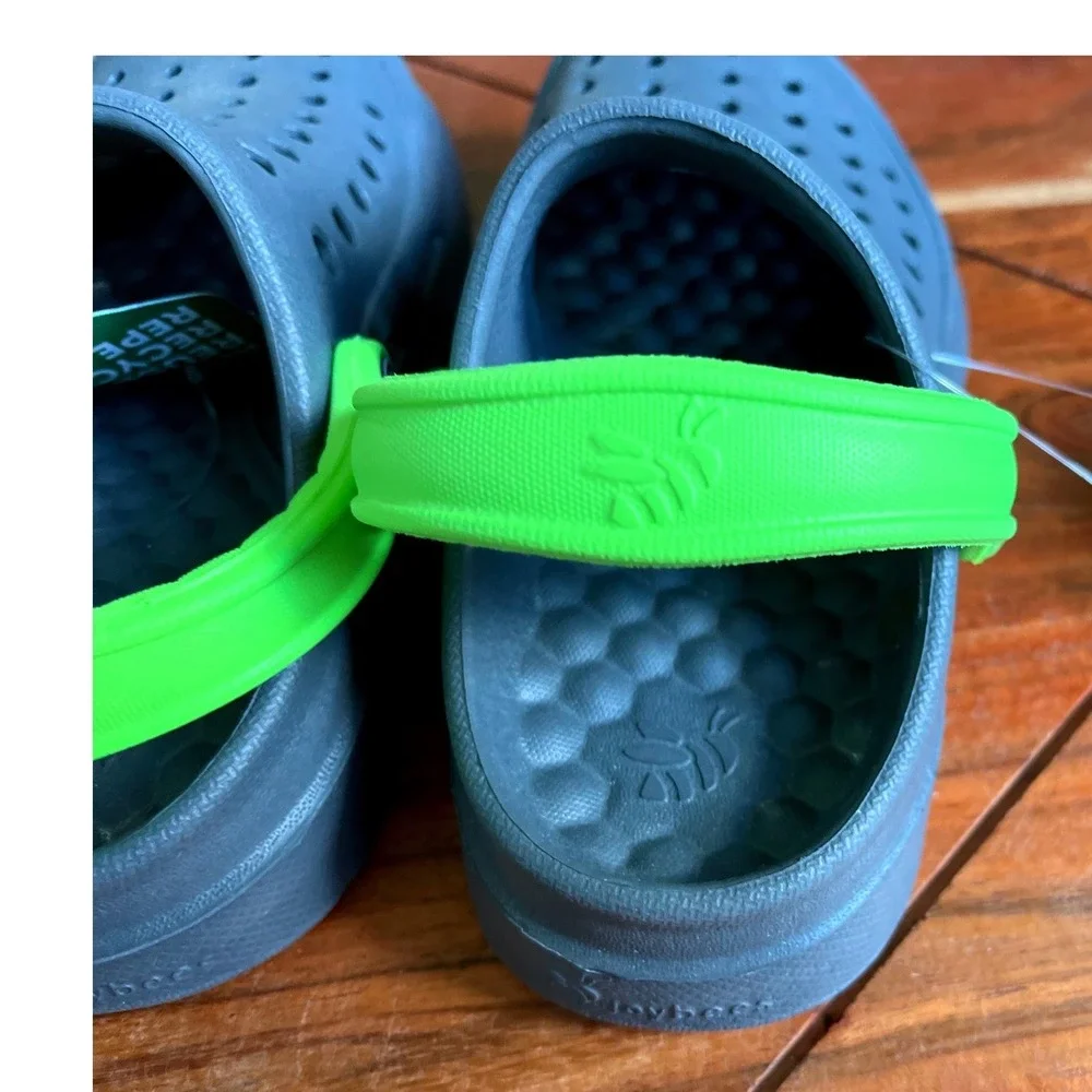 Joybees‎ Kids Active Clog Charcoal Grey Neon Green Slip On Water Shoes Size C8/9